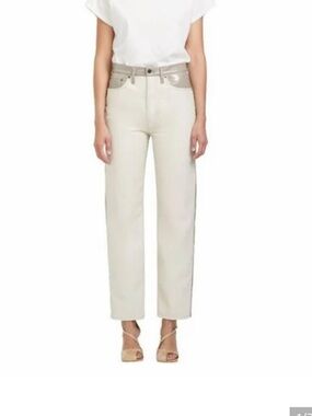 AGOLDE 90's Pinch Waist Leather Pants Jeans in Ivory Cream